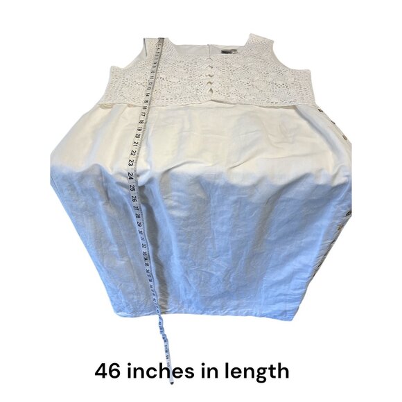 White Crochet Top Linen Midi Dress By Cali Cali Petite Size 14 With Side Button - Picture 7 of 7
